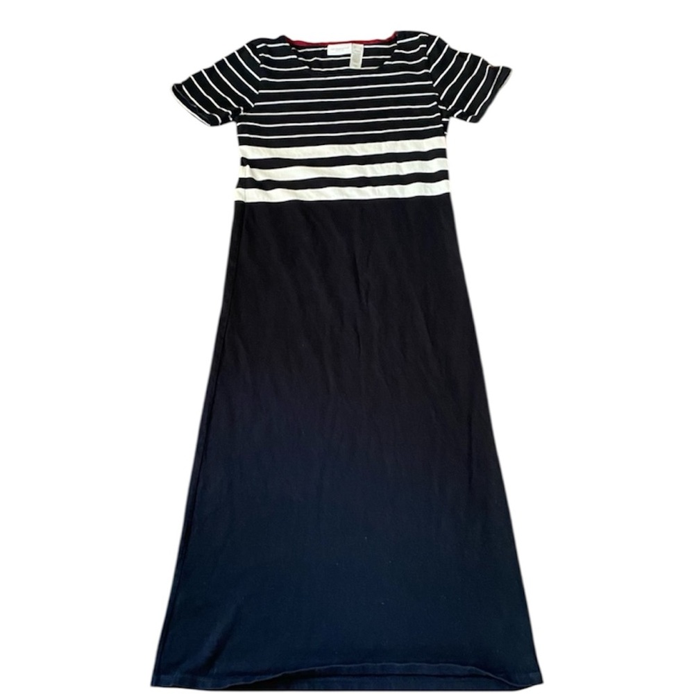 Liz Claiborne Liz & Co. Maxi Dress Women's S Short Sleeve Stripe Black and White